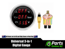 Load image into Gallery viewer, 3-in-1 Digital 52mm Gauge – Water Temperature / Oil Pressure / Voltage
