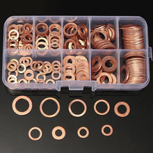 Load image into Gallery viewer, 200Pcs copper Washer Gasket Assortment Kit with Box M5/M6/M8/M10/M12/M14