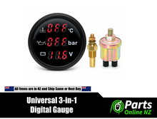 Load image into Gallery viewer, 3-in-1 Digital 52mm Gauge – Water Temperature / Oil Pressure / Voltage
