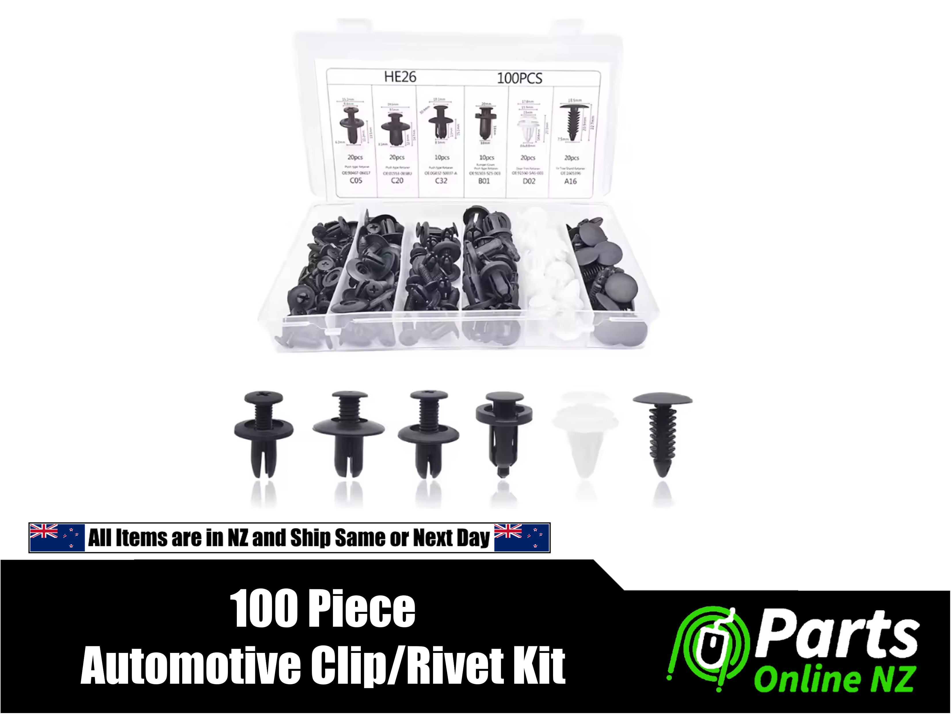 100pcs Universal Car Fastener Kit – Plastic Rivets, Push Retainer Clip ...