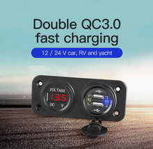 Load image into Gallery viewer, Voltmeter Car Charger Panel dual USB quick charge fast charging 4WD
