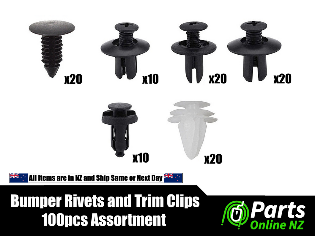 Automotive Bumper Guard Liner Rivets and Trim Clips - 100 Piece Bulk Assortment