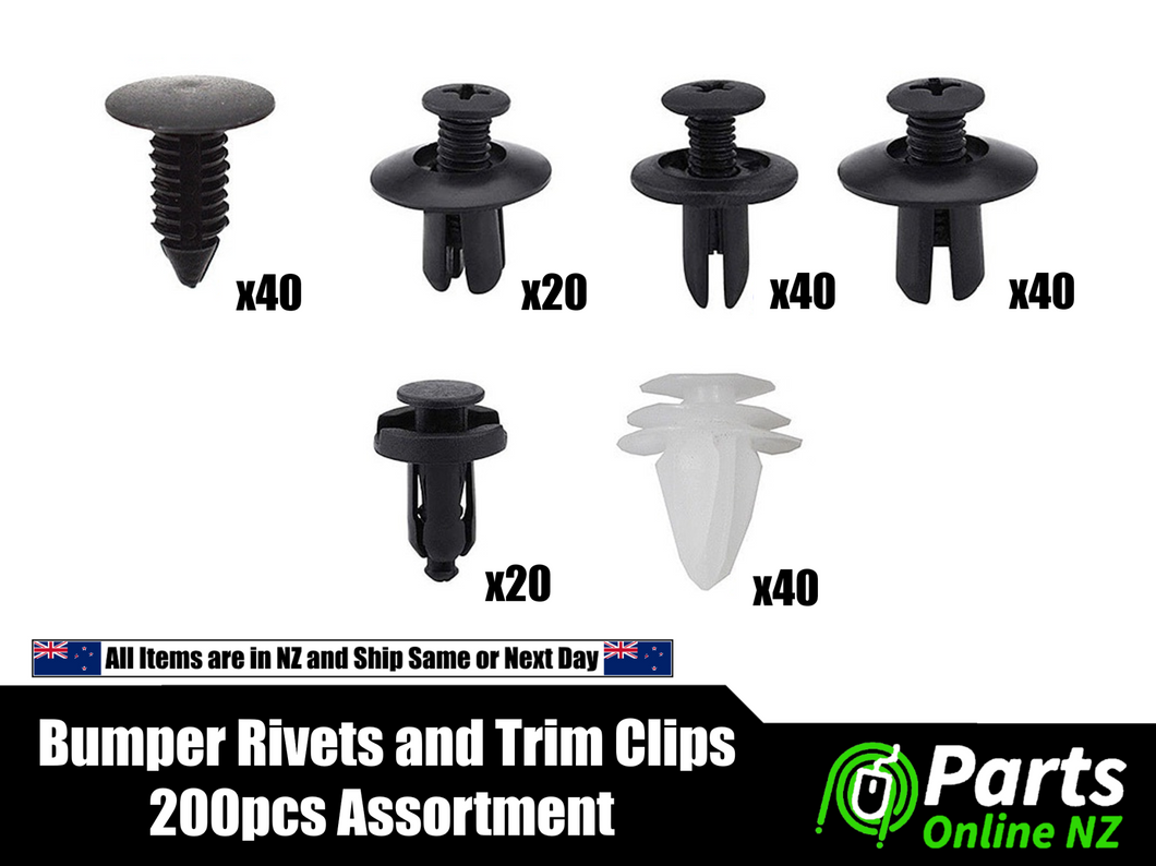 Automotive Bumper Guard Liner Rivets and Trim Clips - 200 Piece Bulk Assortment