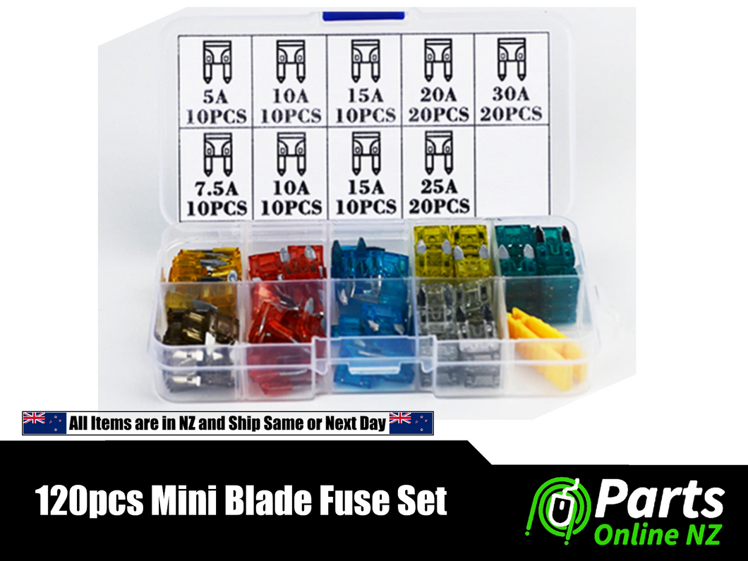 120pcs Mini Blade Fuse Assortment Box 5A 7.5A 10A 15A 20A 25A 30A