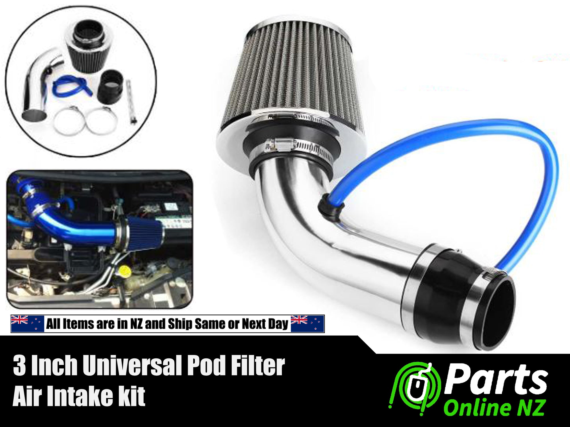 3 Inch Universal Car Pod Filter Air Intake Aluminum Induction Pipe Kit ...